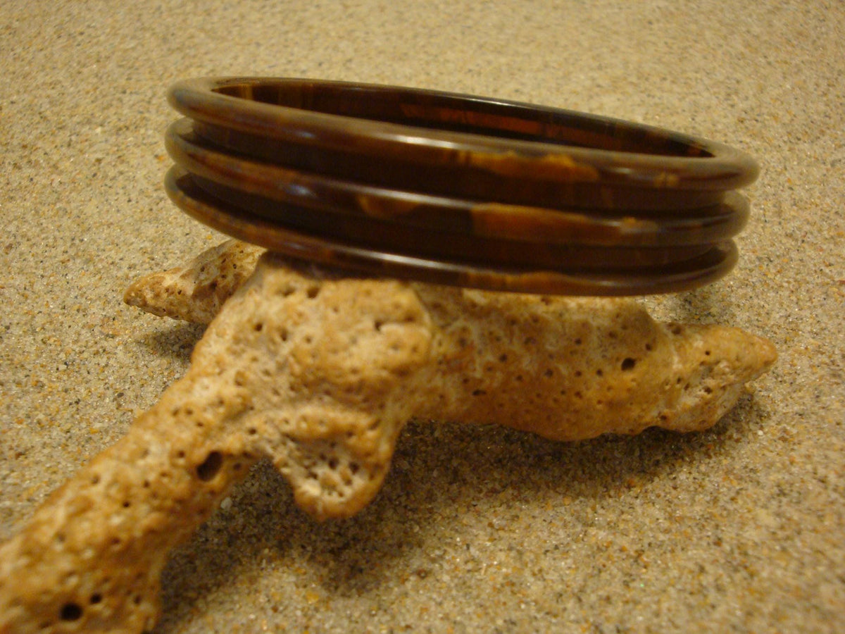 Vintage 1/2" Brown & Butterscotch Bakelite Bracelet! Sleek Deep Grooved  Design!