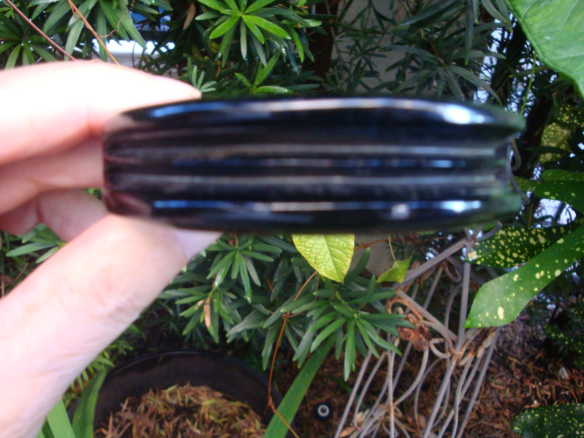 Art Deco Era True Black Bakelite Clamper Bracelet! Sleek Grooved Carved Design!