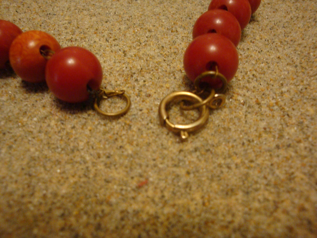 Vintage 23" Bakelite Necklace! Double Chain w/ Paprika Beads & Black Medallions!