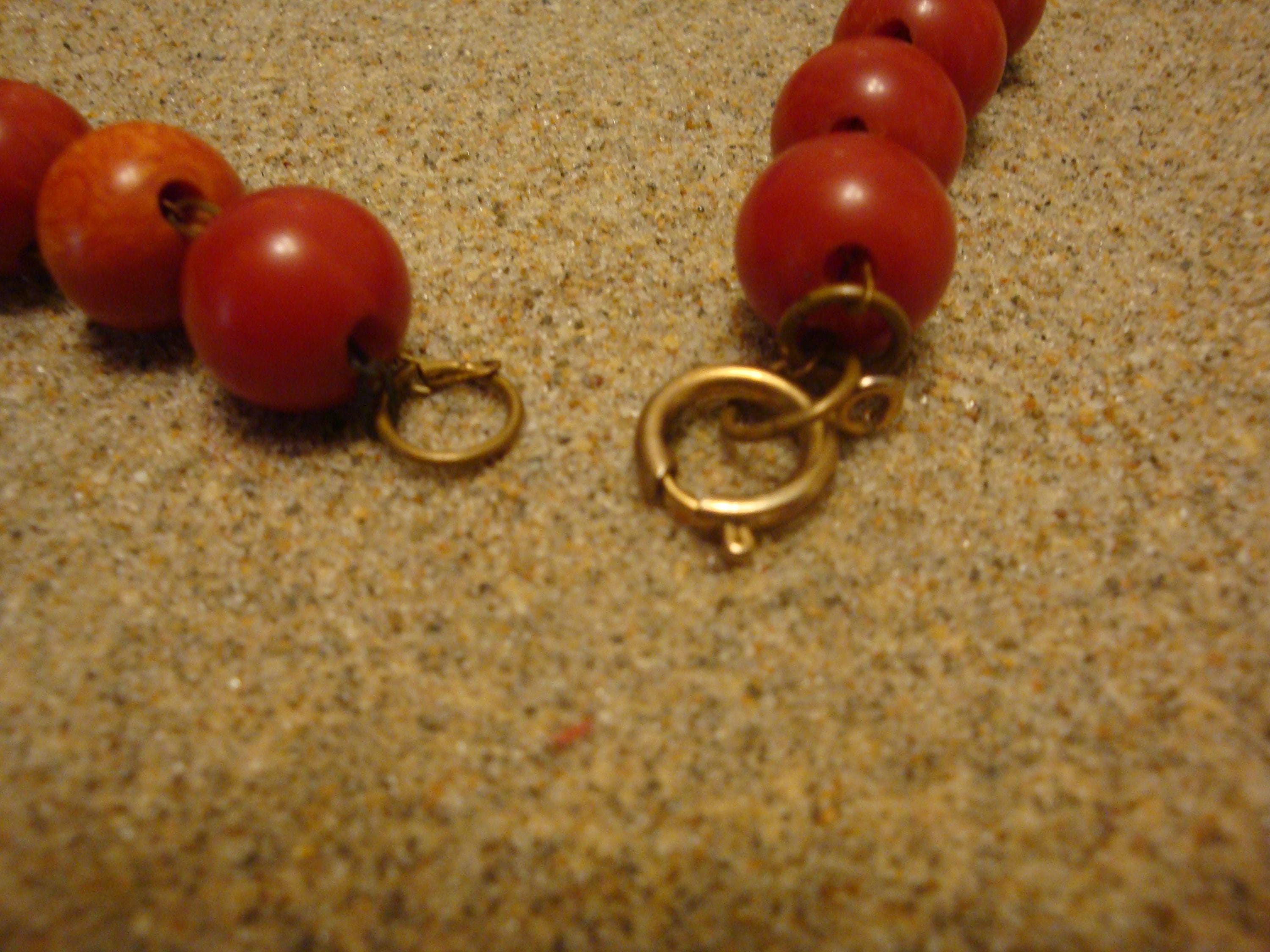 Vintage 23" Bakelite Necklace! Double Chain w/ Paprika Beads & Black Medallions!