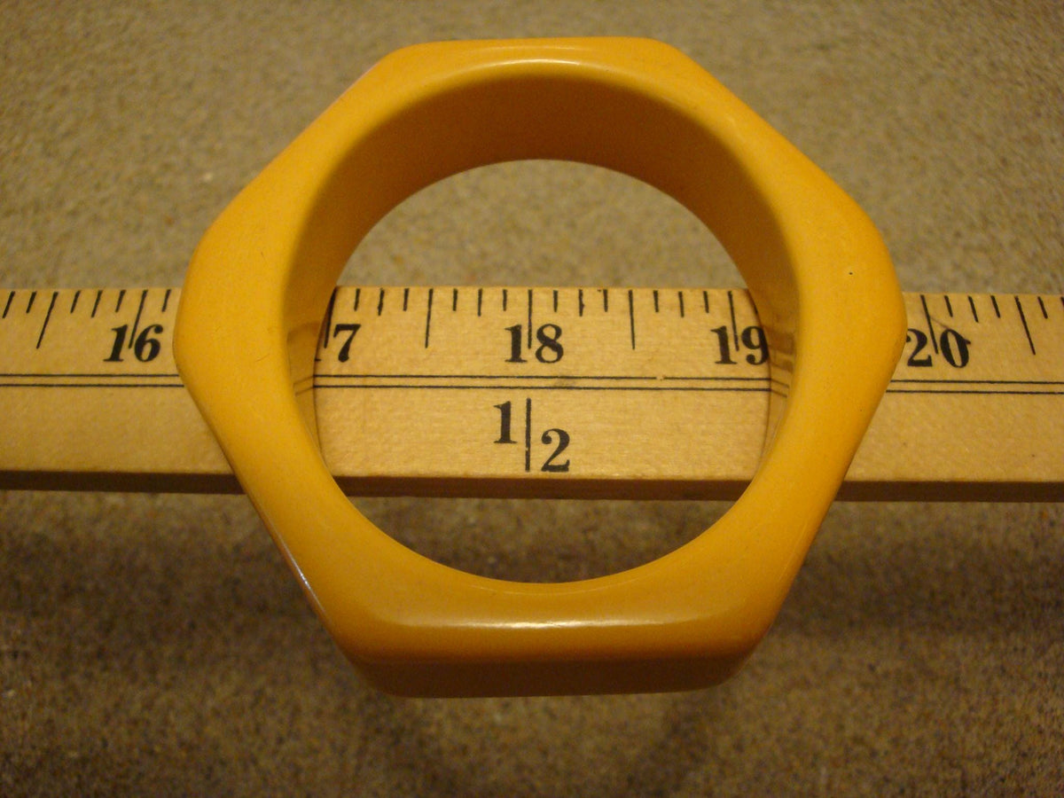 Vintage Canary Yellow Bakelite Bracelet: Hexagonal Bangle, 3/4"