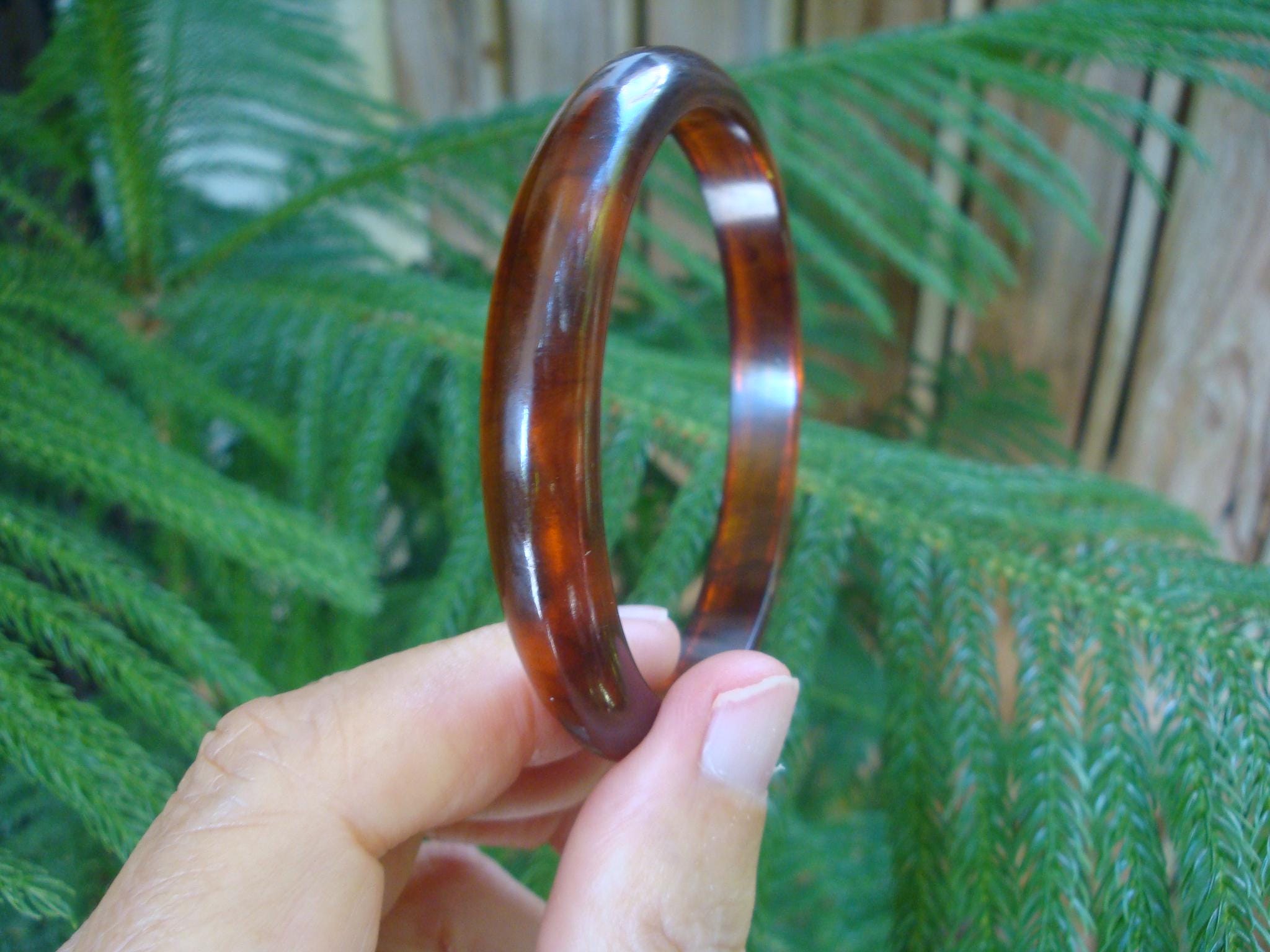 Vintage 3/8" Bakelite Bracelet! Semi Translucent Copper Color w/ Rust Marbling!