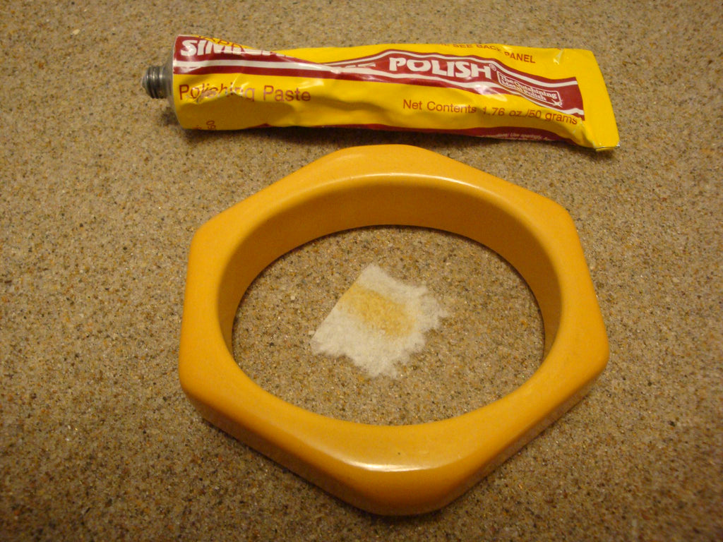 Vintage Canary Yellow Bakelite Bracelet: Hexagonal Bangle, 3/4"