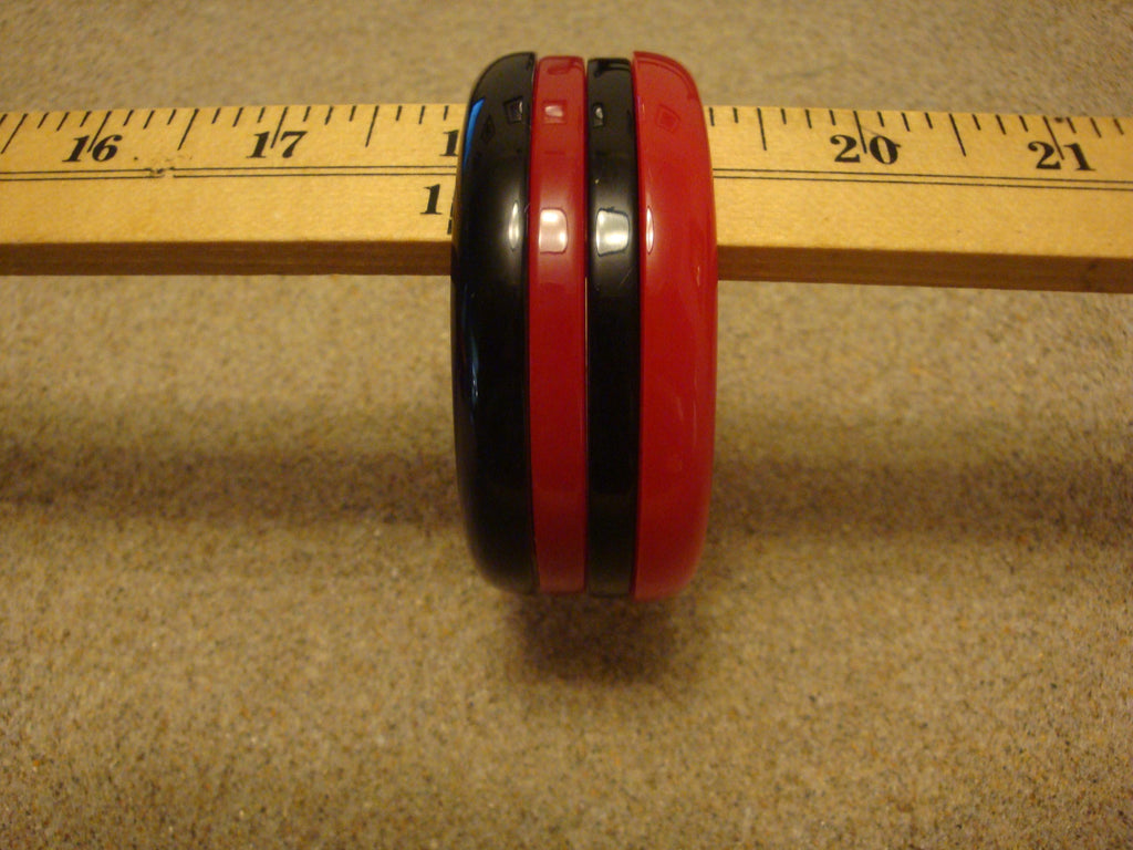 Restored Vintage 1 1/4" Cherry Red & Jet Black  Bakelite "Bookend" Bracelet Set!