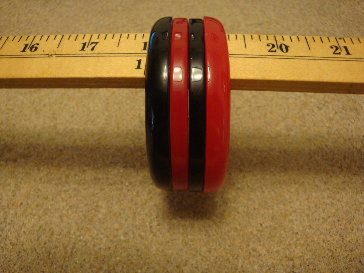 Restored Vintage 1 1/4" Cherry Red & Jet Black  Bakelite "Bookend" Bracelet Set!
