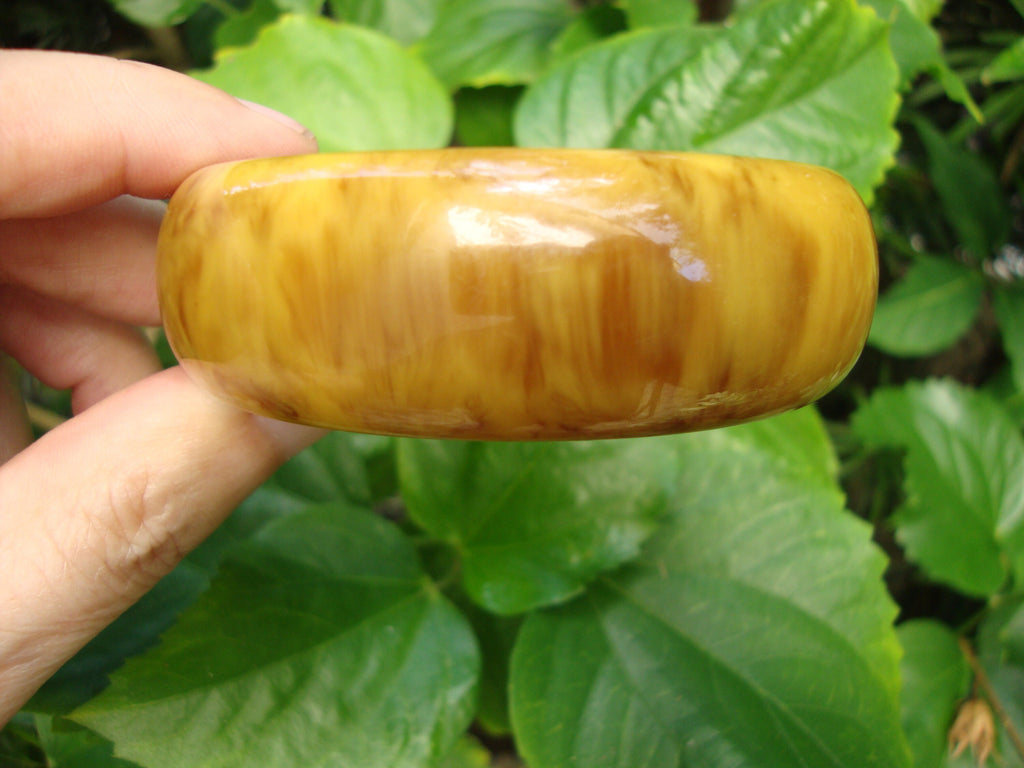 Vintage Marbled Bakelite Bracelet: Light Green, Cream & Brown