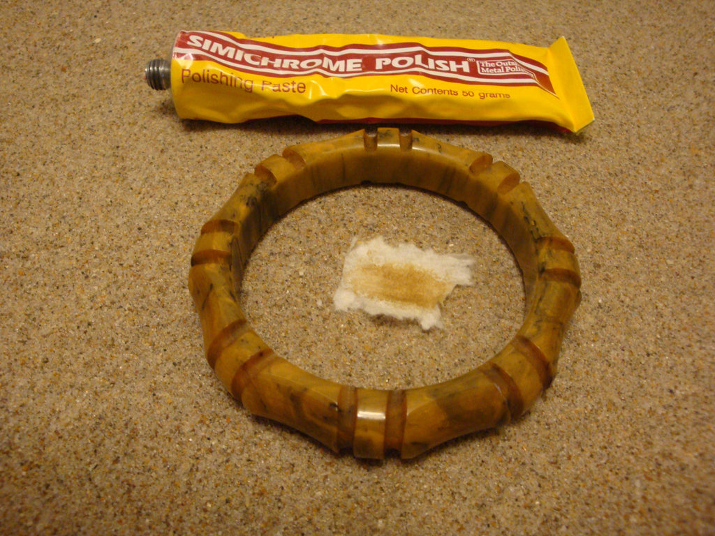 Vintage 1/2" Bakelite "Bamboo" Bracelet! Dark Mustard Yellow w/ Green Marbling!