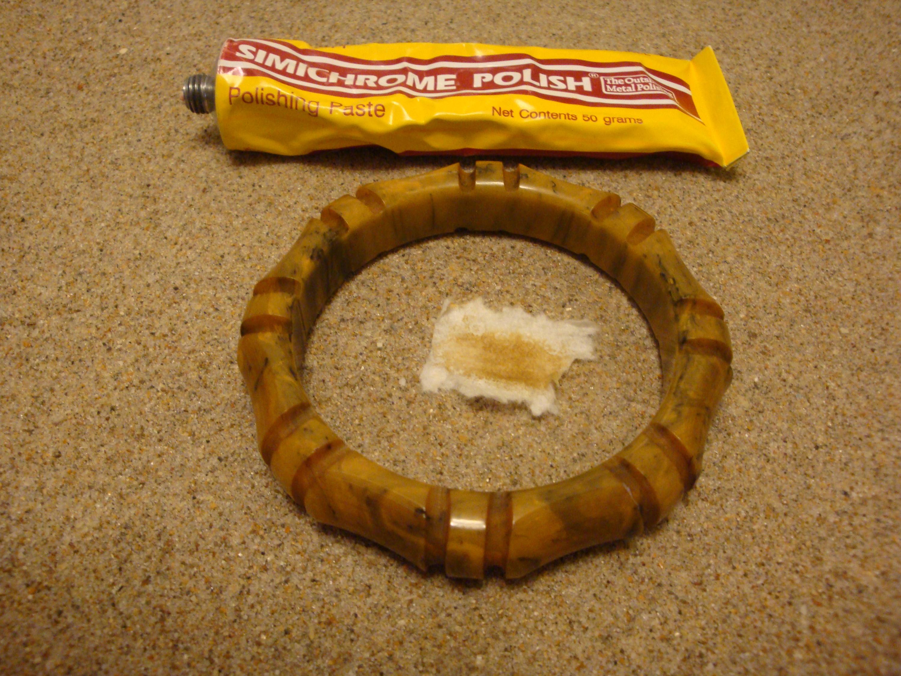 Vintage 1/2" Bakelite "Bamboo" Bracelet! Dark Mustard Yellow w/ Green Marbling!