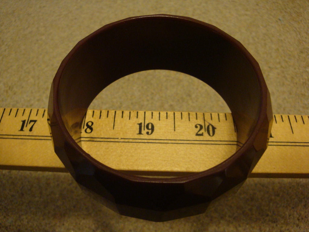 Vintage 1 1/4" Chocolate Brown Bakelite Bracelet! w/ Square & Pentagon Facets!