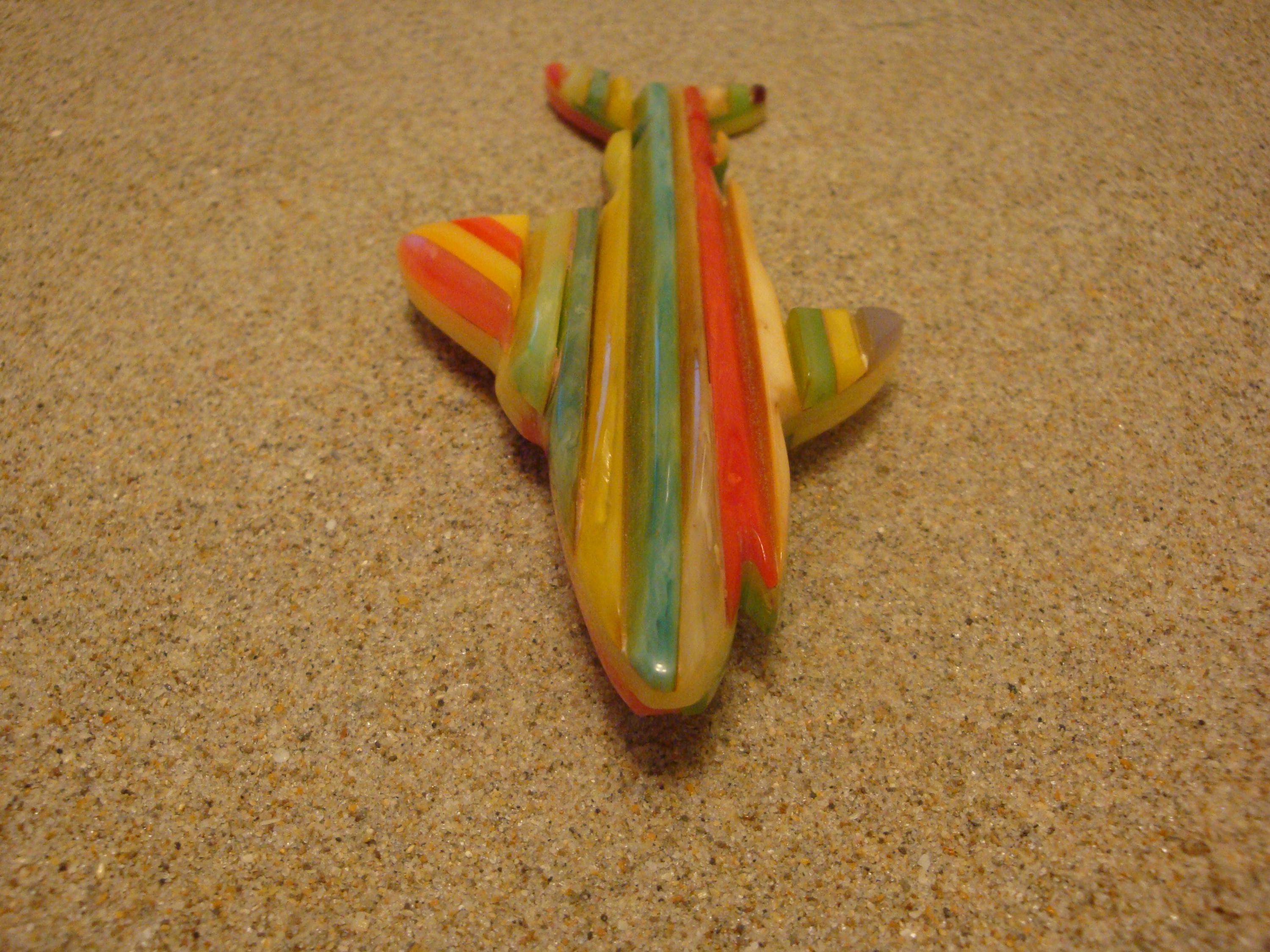 Rare Oversized Signed Shultz Shark Brooch! Bright Laminated Colors!