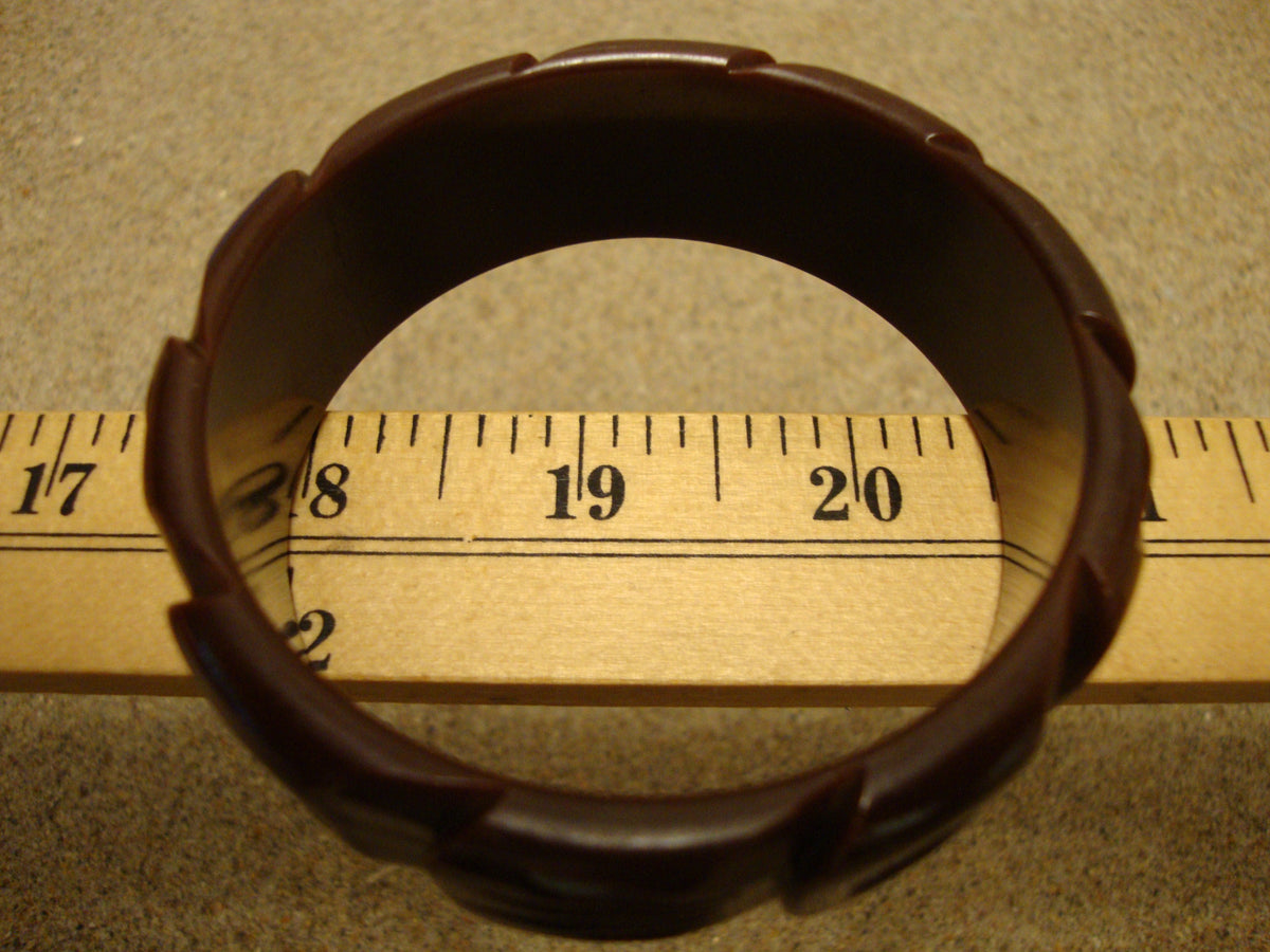 Vintage 7/8" Chocolate Brown Bakelite Bracelet! Abstract Flower & Leaf Carvings!