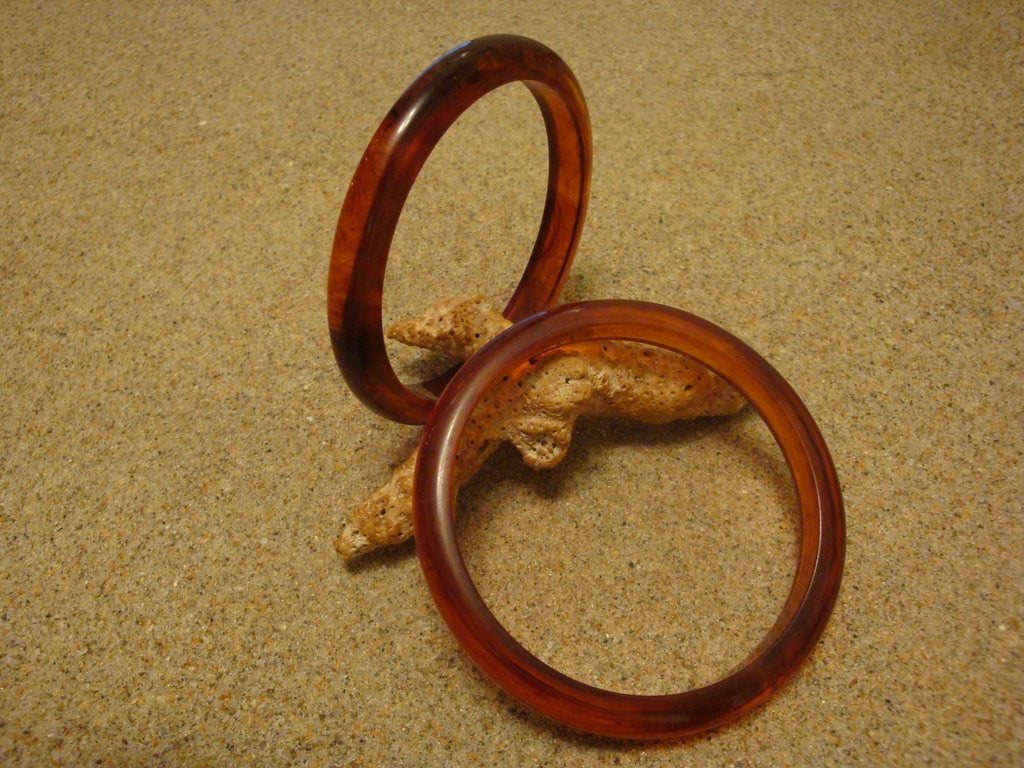 Vintage Pair 3/8" Bakelite Bracelets! Translucent Copper w/ Rust Marbling!