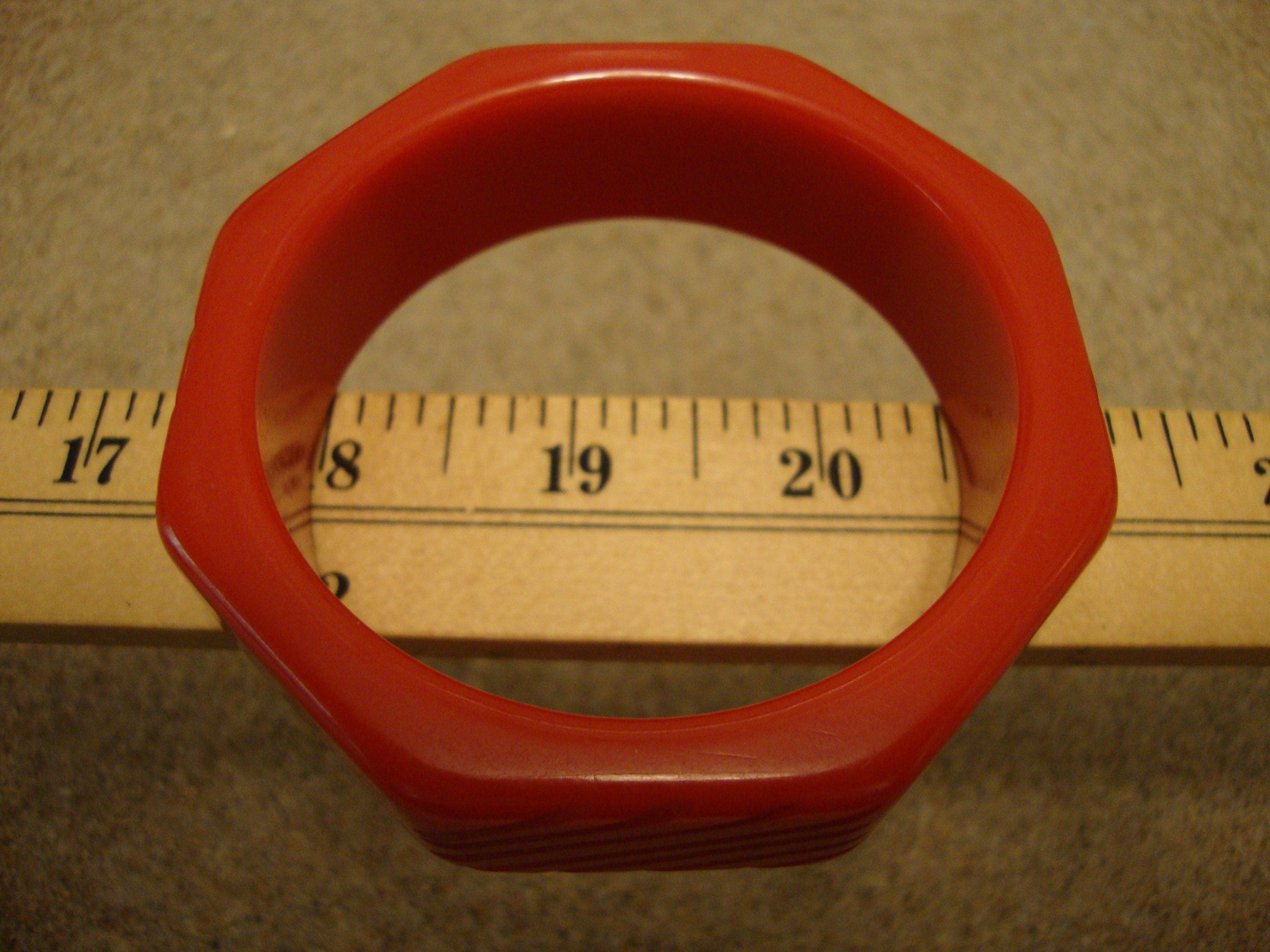 Vintage 7/8" Red Bakelite Bracelet! Octagon Shape w/ Diagonal Slash Carvings!