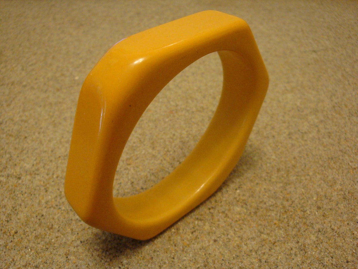 Vintage Canary Yellow Bakelite Bracelet: Hexagonal Bangle, 3/4"