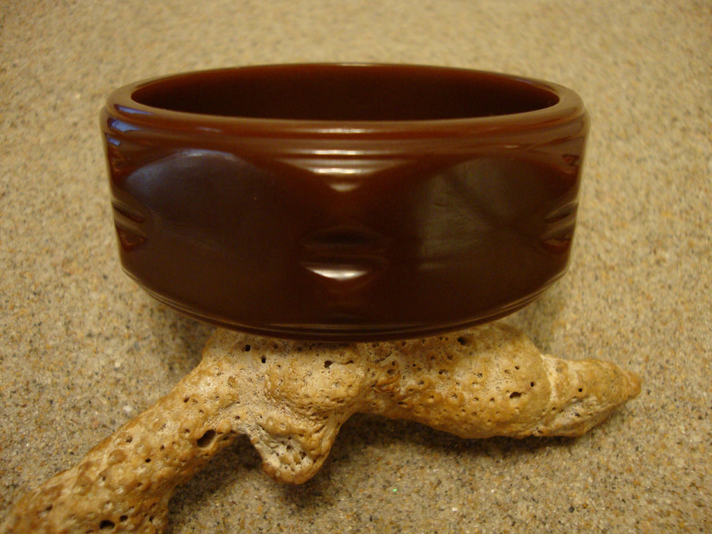 Vintage 1" Chocolate Brown Bakelite Bracelet! Unique Large Oval Linked Facets!