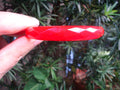 Vintage 1/2" Cherry Red Bakelite Bracelet!  Diamond & Pentagon Shaped Facets!