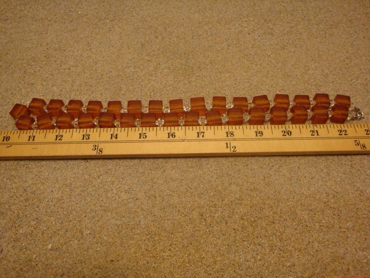 27" Bakelite Applejuice 1/2" Cube Necklace with Crystal Separation Beads! 105grams!!