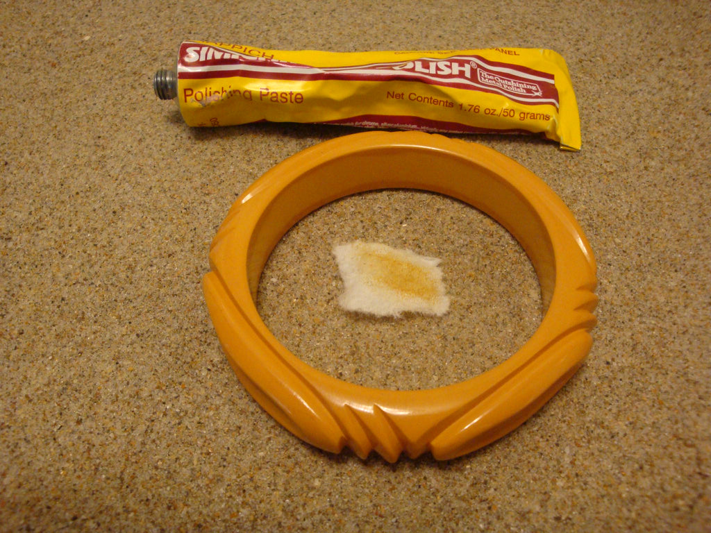 Vintage 5/8" Canary Yellow Bakelite Bracelet! Unique Deep Abstract Carvings!