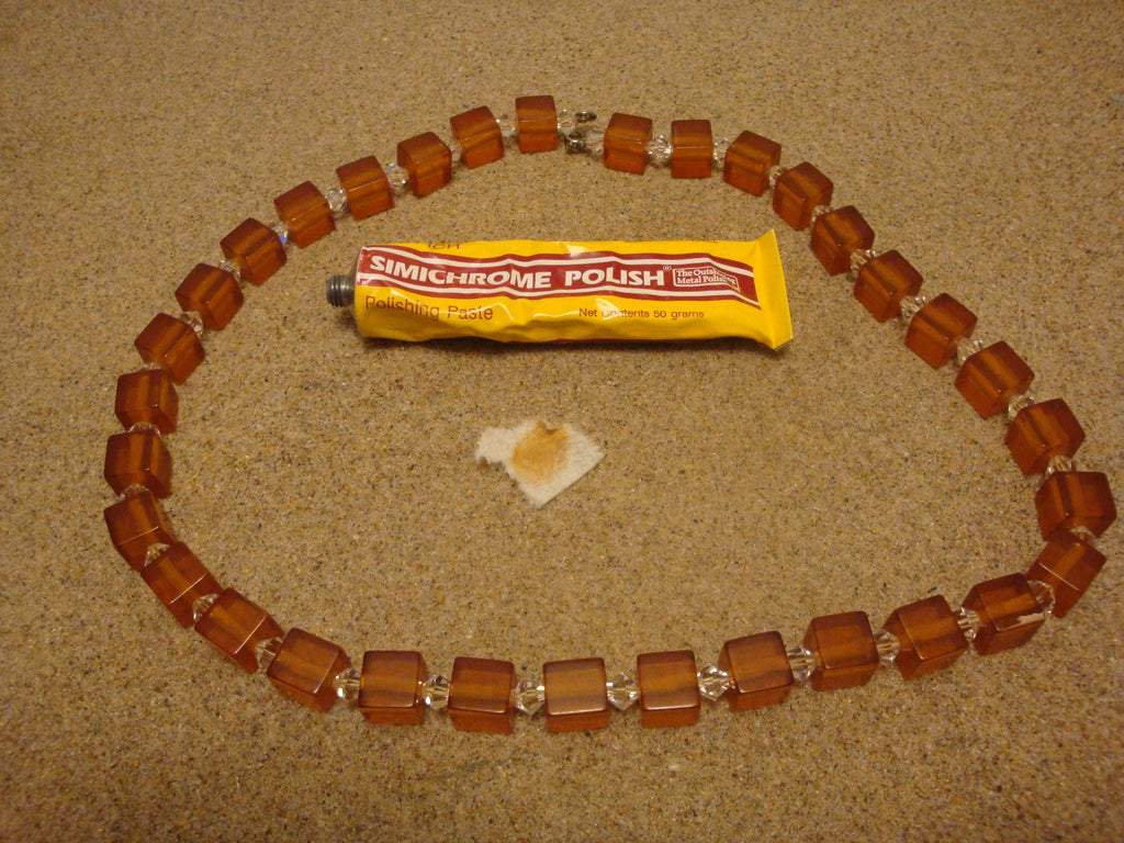 27" Bakelite Applejuice 1/2" Cube Necklace with Crystal Separation Beads! 105grams!!