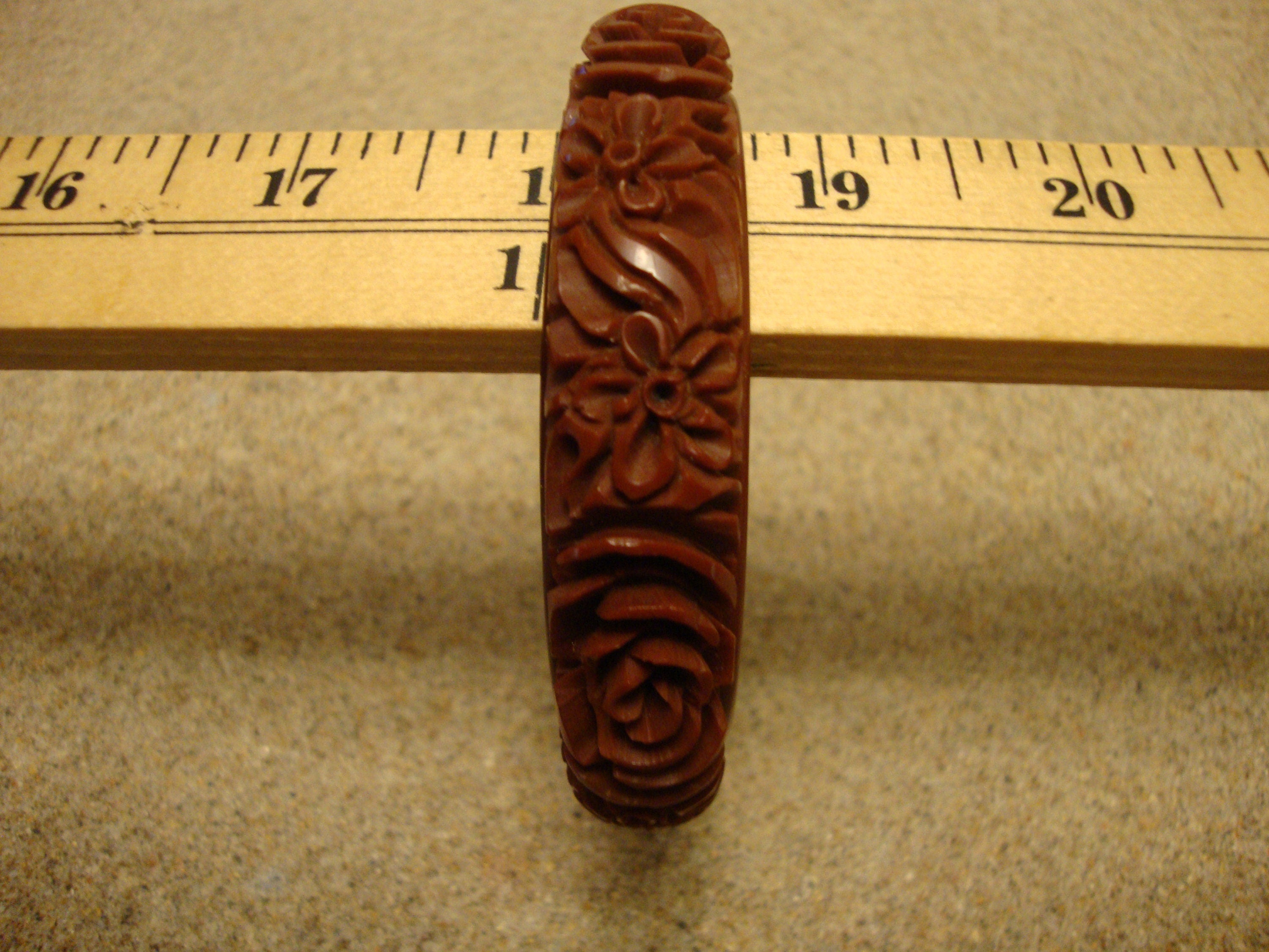 Vintage 5/8" Chocolate Brown Bakelite Bracelet! Heavily Carved Flower Designs!