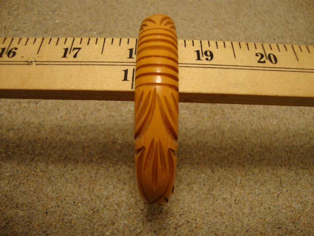 Vintage Goldenrod Bakelite Bracelet: Carved Wheat Sheaf Design