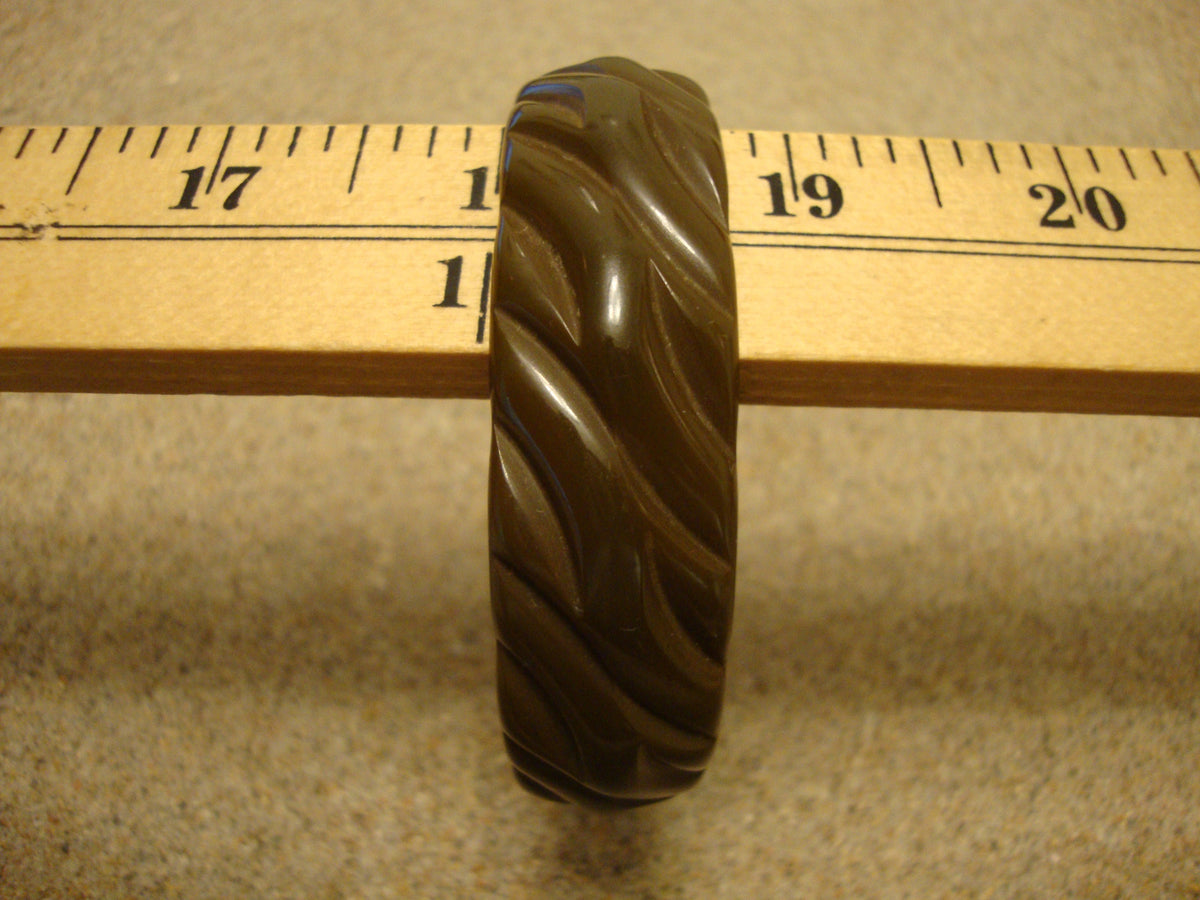 Vintage Olive Green Bakelite Bracelet: Abstract Carved Bangle