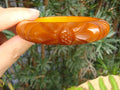 Vintage 5/8" Butterscotch Bakelite Bracelet! Abstract Flower & Leaf Carvings!