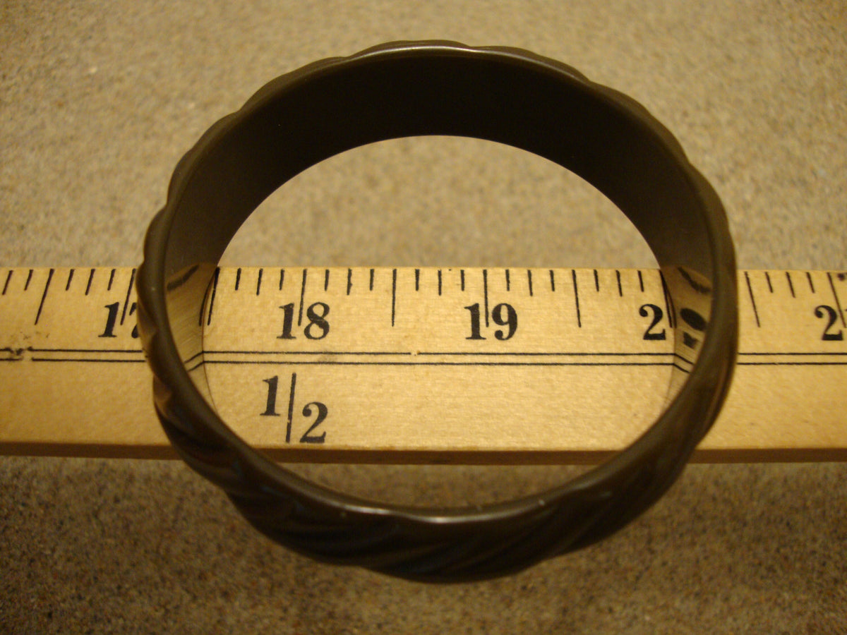 Vintage Olive Green Bakelite Bracelet: Abstract Carved Bangle