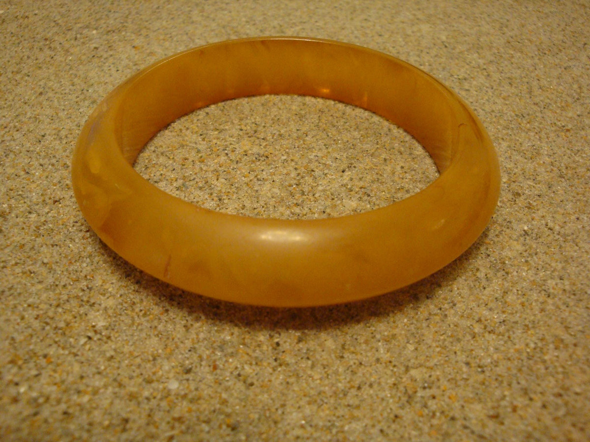 Vintage 5/8" Bakelite Saucer Bracelet! Semi Translucent Yellow w/ Opaque Yellow Marbling!