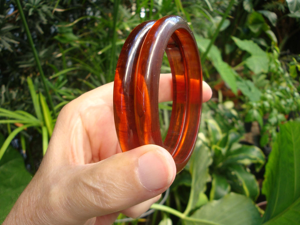 Vintage Pair 3/8" Bakelite Bracelets! Translucent Copper w/ Rust Marbling!