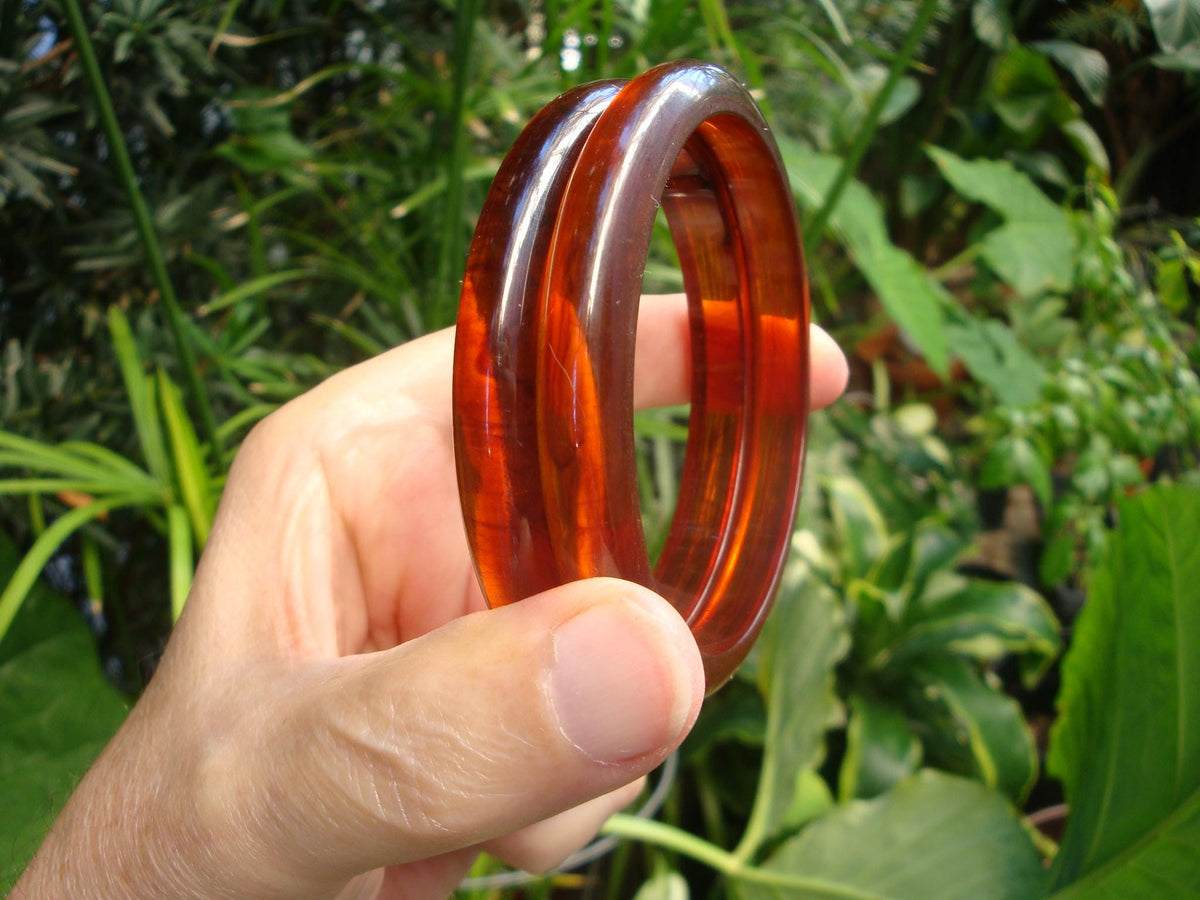 Vintage Pair 3/8" Bakelite Bracelets! Translucent Copper w/ Rust Marbling!