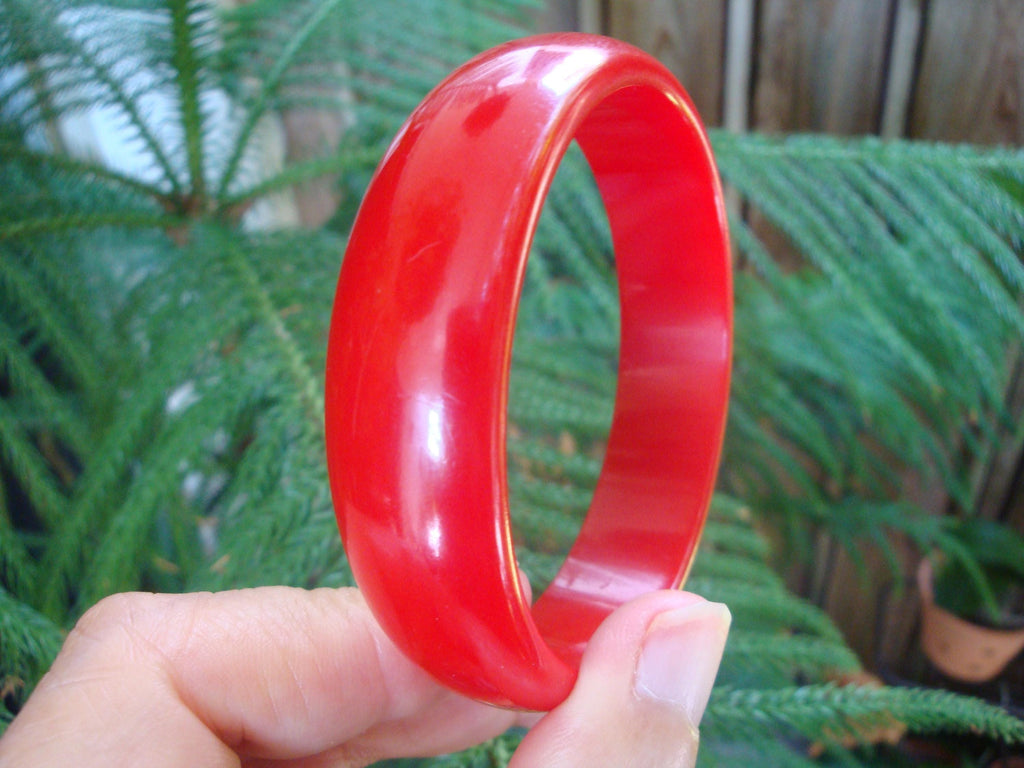 Vintage Bright Red Bakelite Bracelet: 3/4" Domed Bangle