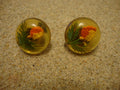 Vintage Bakelite 7/8" Reverse Carved Earrings! Beautiful Flower & Leaf Carvings!