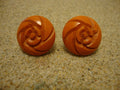 Vintage 7/8" Screw Back Bakelite Earrings; Burnt Orange w/ Flower Carvings!